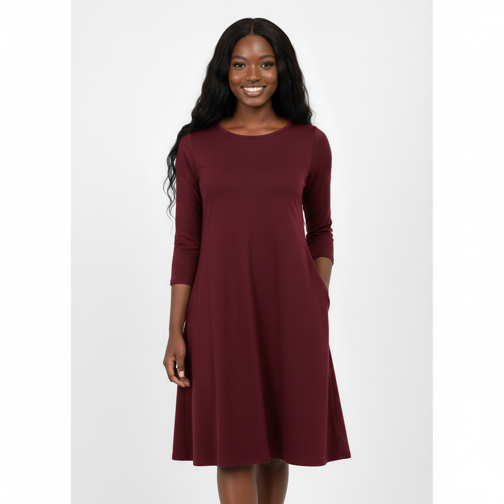 3/4 Sleeve A-Line Flare Dress | Soft Lounge Dress for Women (DK