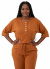 Half-Sleeve Casual everyday Jogger Jumpsuit | Cozy lounge jumpsuit (Almond)