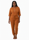 Half-Sleeve Casual everyday Jogger Jumpsuit | Cozy lounge jumpsuit (Almond)