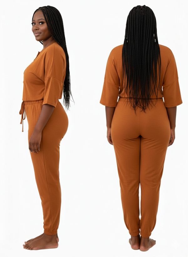 Half-Sleeve Casual everyday Jogger Jumpsuit | Cozy lounge jumpsuit (Hunter Green)