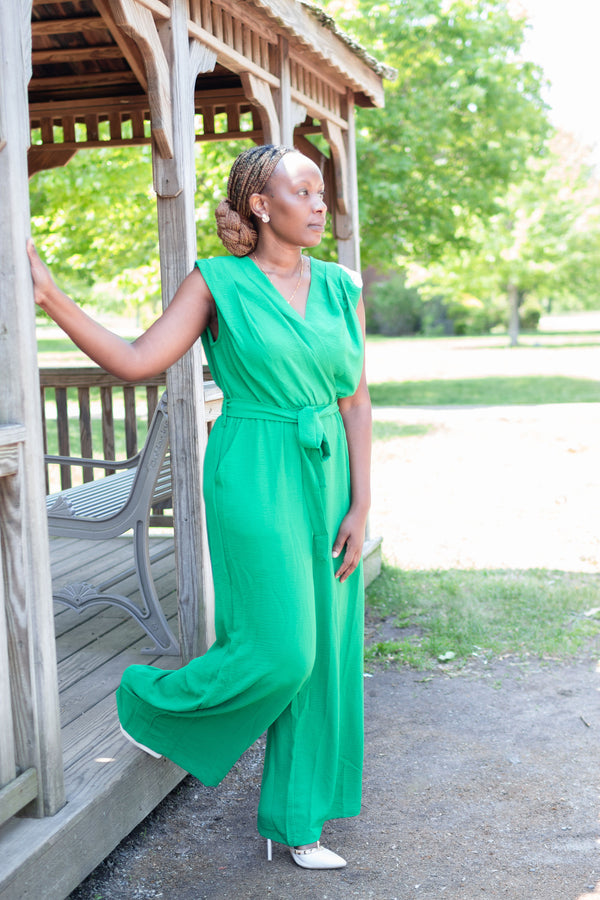Sleeveless Faux Wrap Wide Leg Jumpsuit - Karí Céra