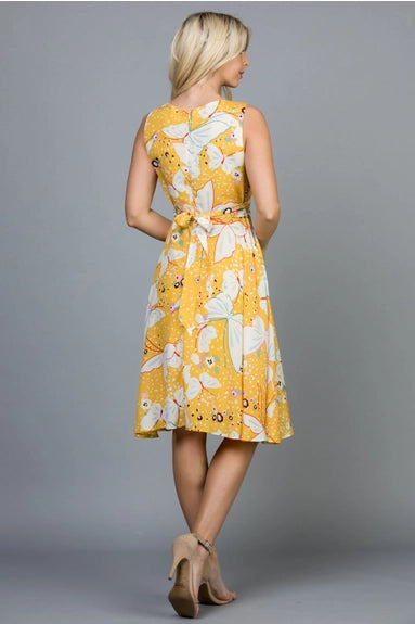 Butterfly print midi dress with tie back - Karí Céra