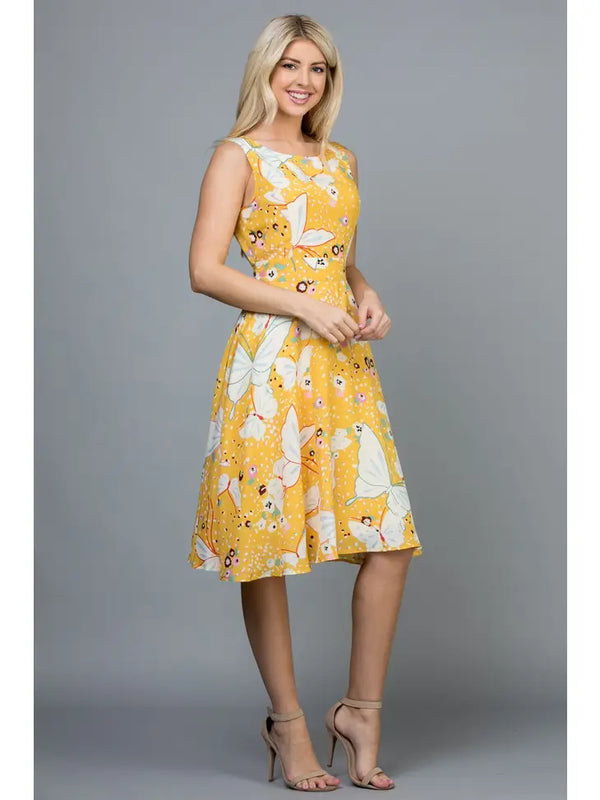 Butterfly print midi dress with tie back - Karí Céra