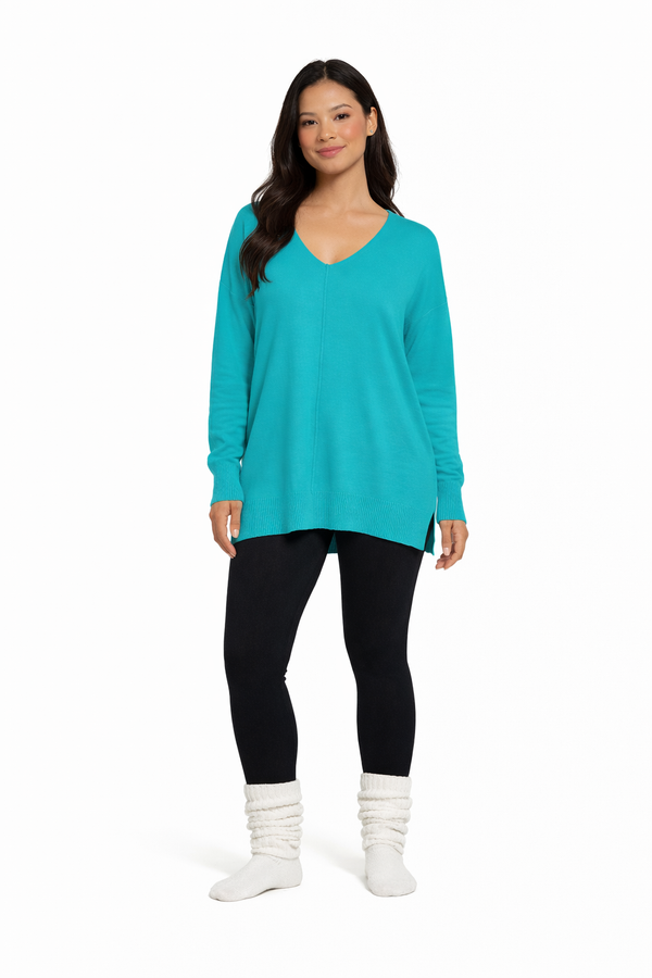 Timeless Cozy V-Neck Sweater (H ICE BLUE)