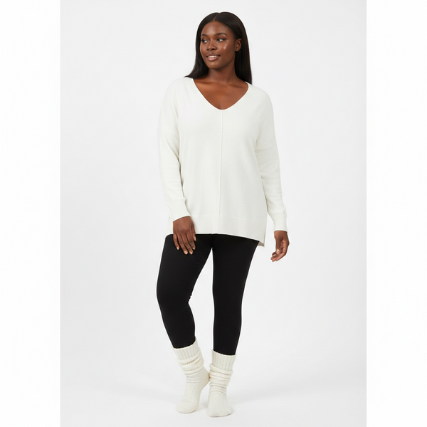 Timeless Cozy V-Neck Sweater (IVORY)