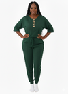 Half-Sleeve Casual everyday Jogger Jumpsuit | Cozy lounge jumpsuit (Hunter Green)