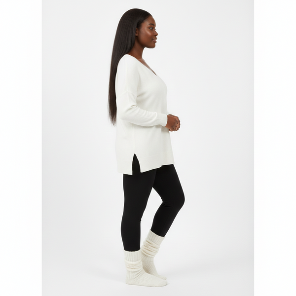 Timeless Cozy V-Neck Sweater (IVORY)